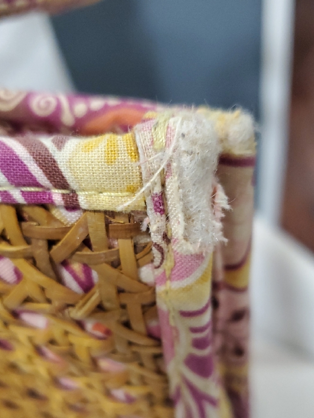 Vera Bradley Woven Rattan Tote with Pink & Yellow Paisley Trim - Picture 8 of 16